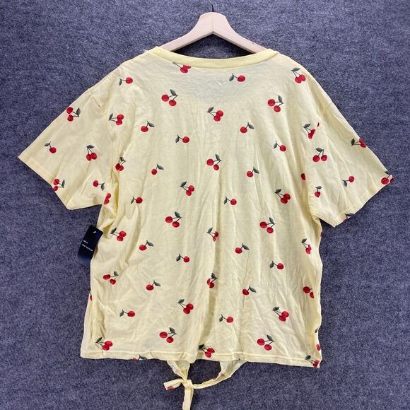 New OnFire T-Shirt Women 3X Plus Yellow Cherry Print Crew Neck Short Sleeve - Picture 2 of 10